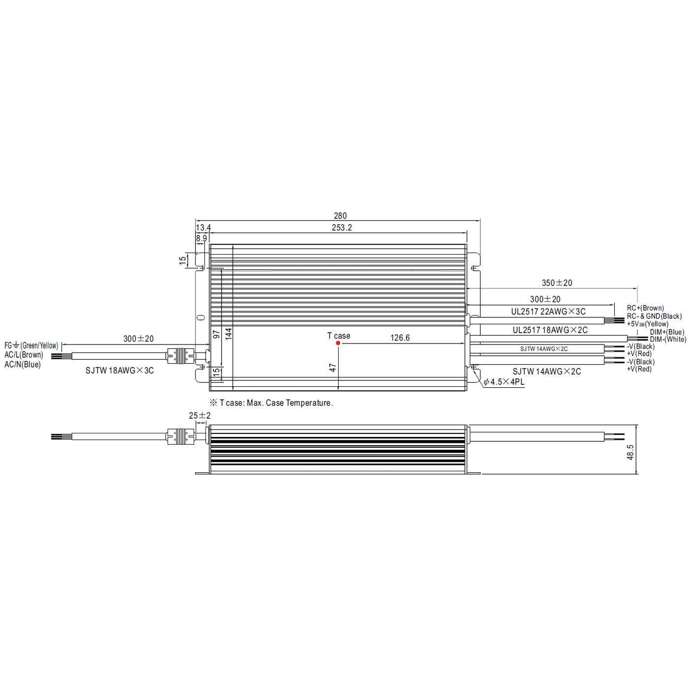 MEAN WELL HLG-600H-24B 600W 24V 25A LED Netzteil IP67 Dimmbar 0-10V PWM