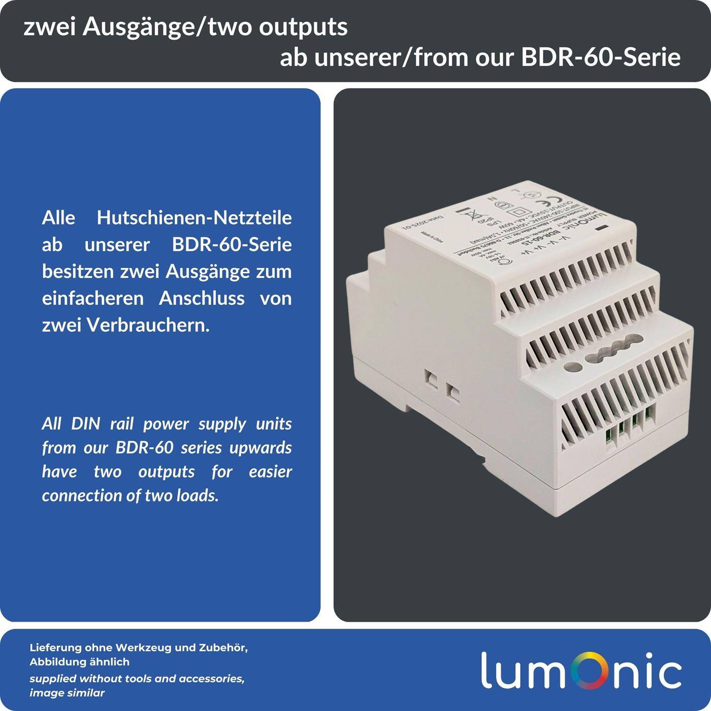 Lumonic I Netzteil Hutschiene BDR-60-15 I 15V / 60W I Input 100-240VAC I Überlastschutz & kurzschlussfest I DIN-Rail Schaltnetzteil I Schaltschrank & Verteilerkasten