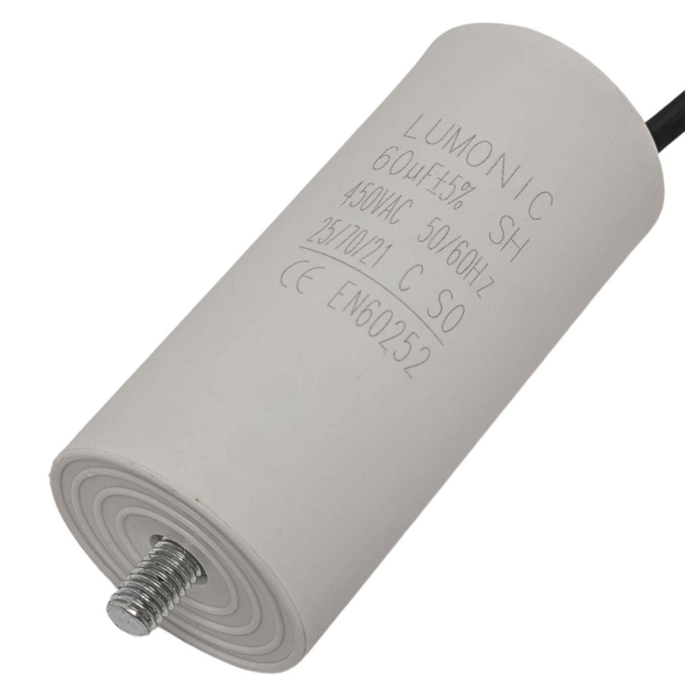 Anlaufkondensator 60µF 450V mit Kabel 25cm 45x100mm 60uF Motorkondensator mit Kunststoffgehäuse