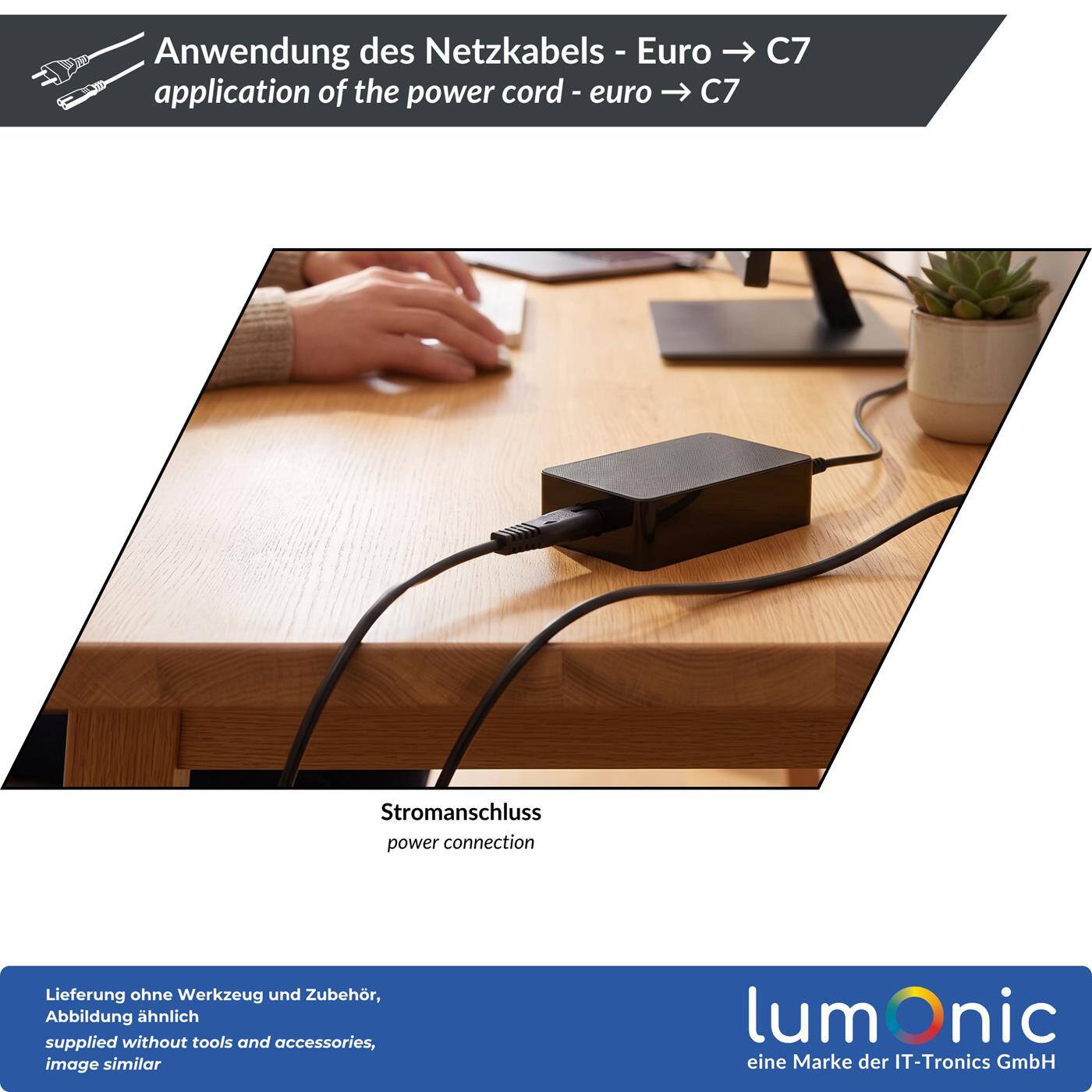 Lumonic Netzkabel Eurostecker auf C7, für TV und Konsole, Weiß 0,5 m, 230 V - Passt an TV, Radio und Konsole, beidseitig steckbare C7-Kupplung, Knickschutz gegen Kabelbruch