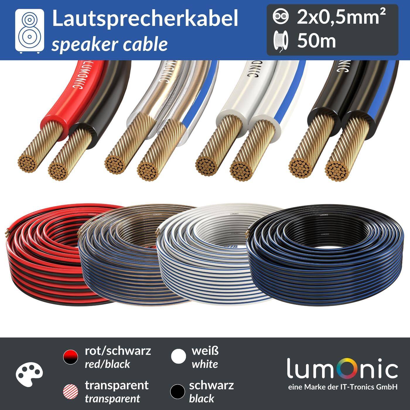 50m Lautsprecherkabel 2x 0,5mm² Rot Schwarz CCA HiFi Boxenkabel Audio Zwillingsleitung