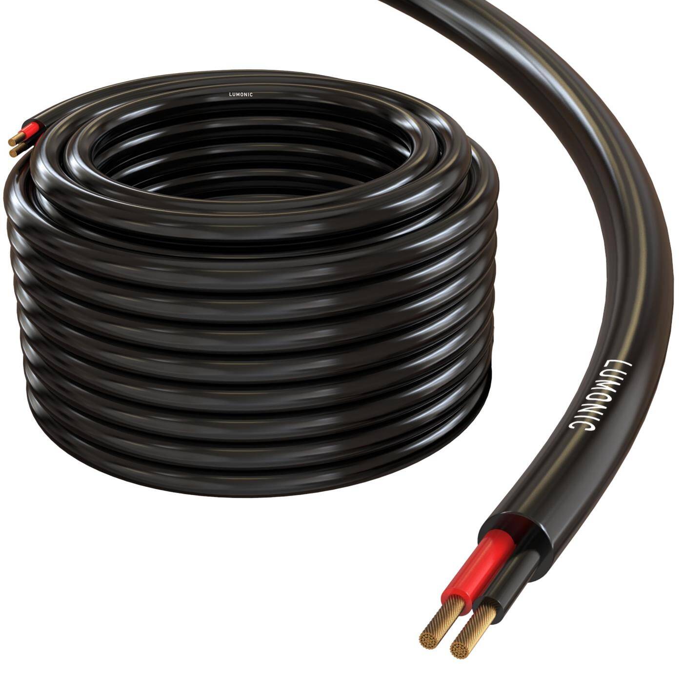 Lumonic Lautsprecherkabel 25m Schwarz  | 2x 2,5mm² CCA | HiFi Boxenkabel | Audio Rundkabel | Profi PA Installations- Audio- Rundkabel