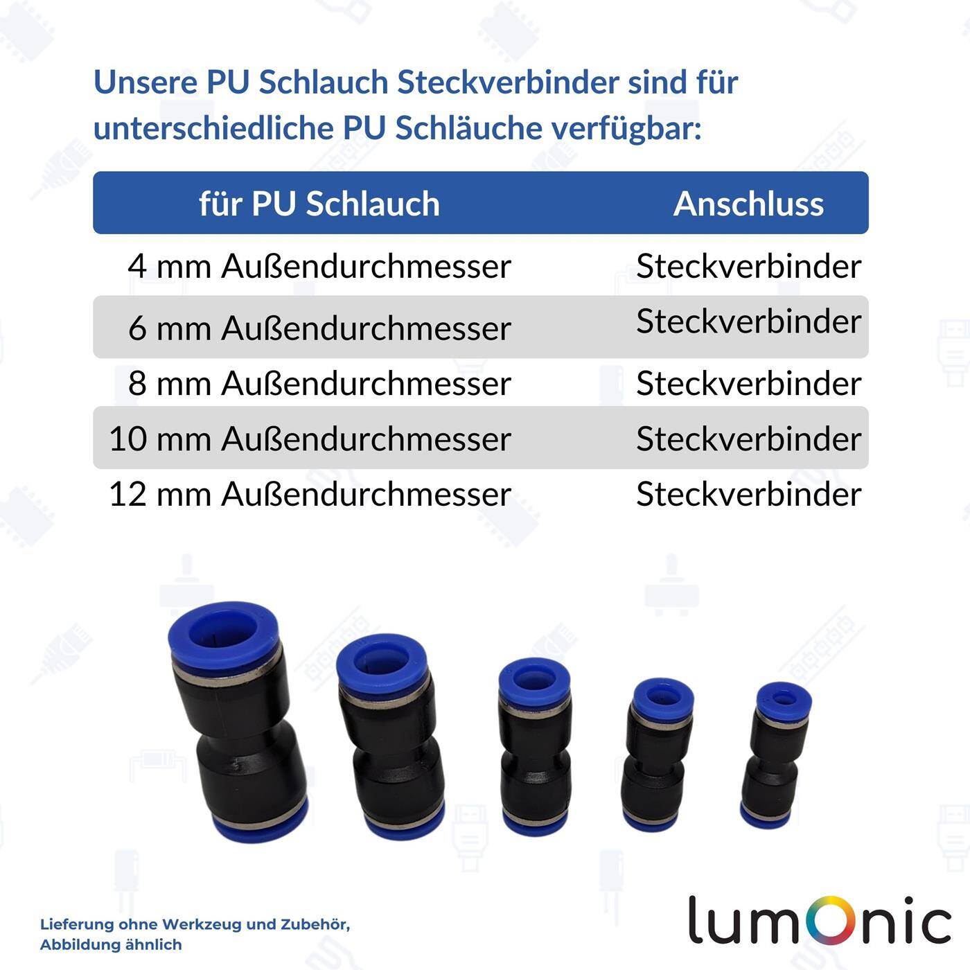 PU hose connector 10mm straight Quick release fastener Pneumatic plug connector Hose connector Compressed air