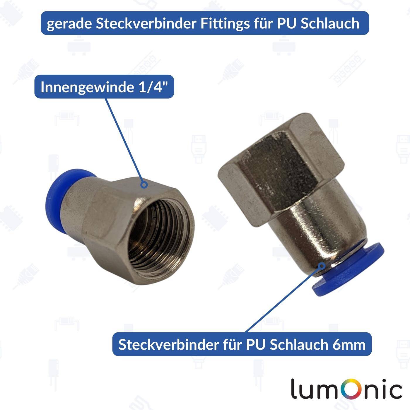 PU Schlauch Steckverbinder Fitting mit Innengewinde 6mm*1/4Zoll gerade Schnellverschluss pneumatischer Steckverbinder Schlauchverbinder Druckluft & Automatisierung