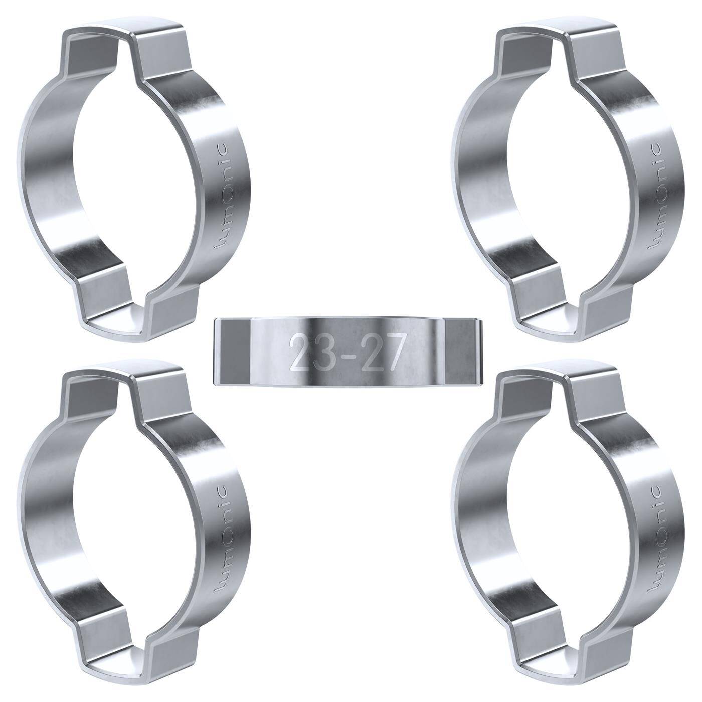 Lumonic I 5x 2-ear clip 23-27mm I Steel Galvanised I Two-ear clamp I Hose clamp I for Compressed air, Pipe systems, Garden, CAR