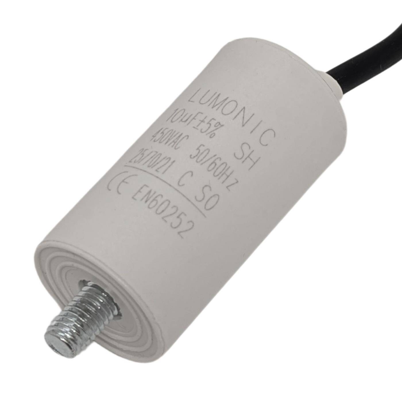 Starting capacitor 10µF 450V with Cable 25cm 30x60mm 10uF Motor capacitor with plastic housing