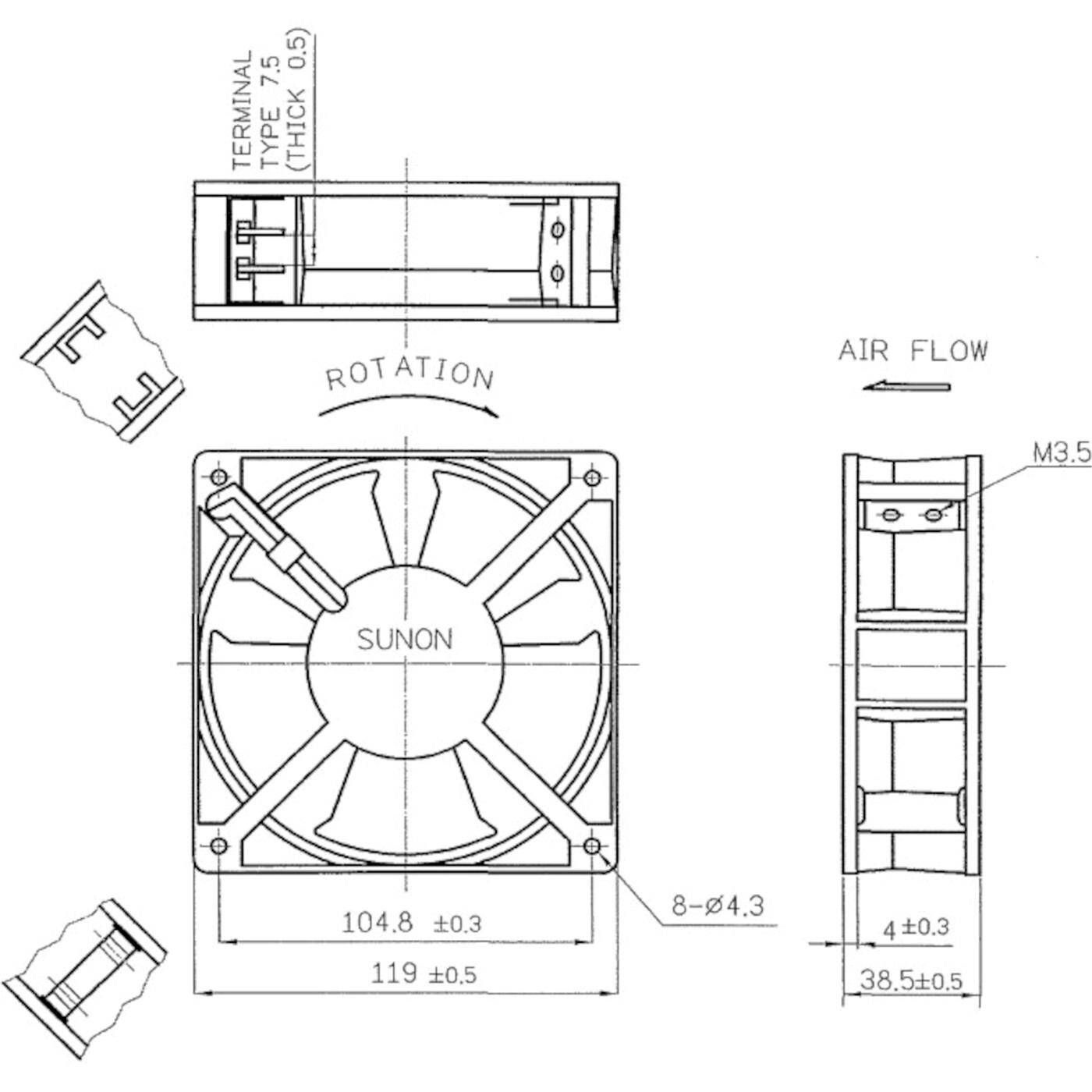 Lüfter 230V AC 22W 120x120x38mm 161m³/h 2700U/Min 161m³/h Sunon DP200A2123XST Lüfter 230V AC 22W 120x120x38mm 161m³/h 2700U/Min 161m³/h Sunon DP200A2123XST