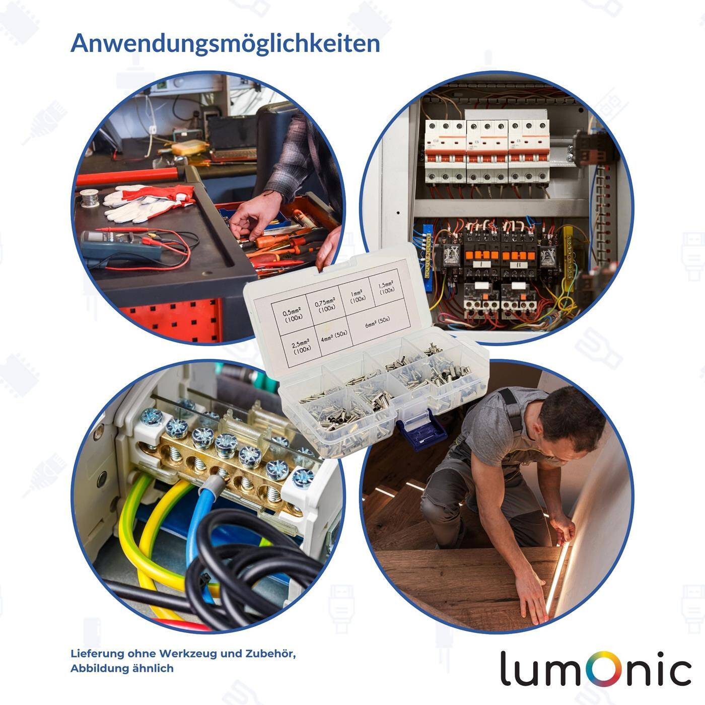 Lumonic I Bare wire end ferrules set I 0,5 bis 6,0mm² I 600 parts I Wire end ferrules assortment uninsulated I Ideal for electricians