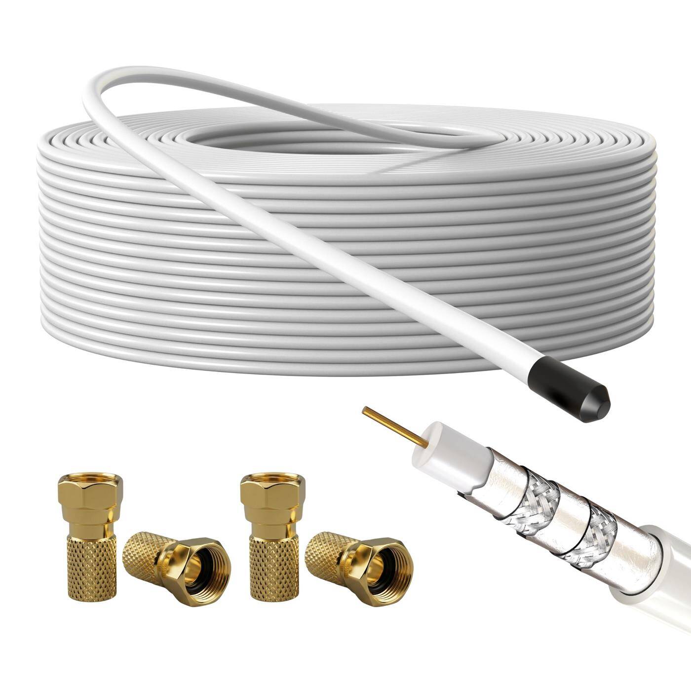 Lumonic Antenna cable RG6 135dB 25m + 4x F-plug | 5-fold shielding - no more picture interference | SAT cable, coaxial cable Internet, TV cable