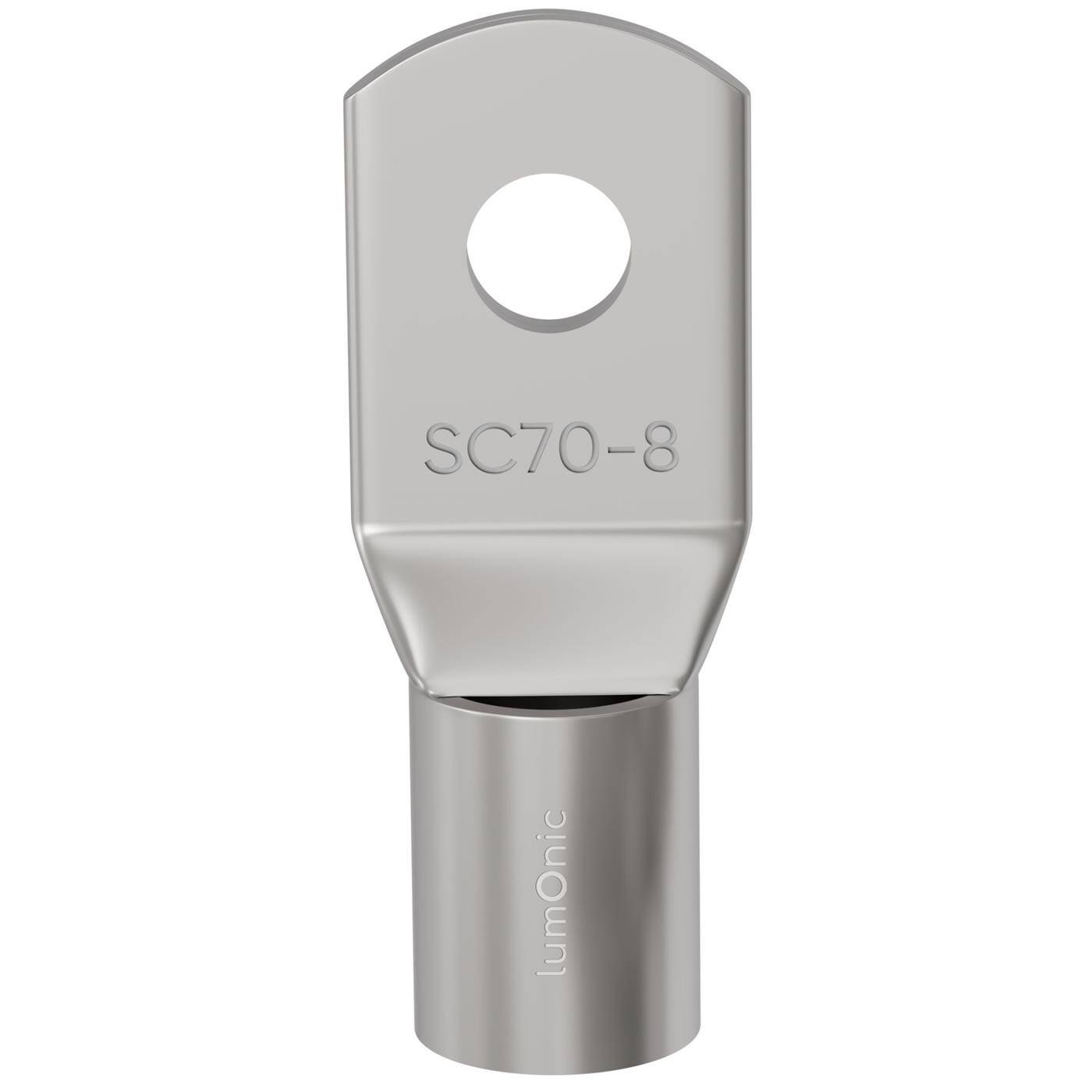 Lumonic 1x Rohrkabelschuh 70mm² blank | M8 | Kupfer verzinnt | Kabelverbindung ohne Löten | SC70-8, Crimp-Kabelschuh, Quetschverbinder | KFZ, Maschinenbau, Wohnmobil, Batterie