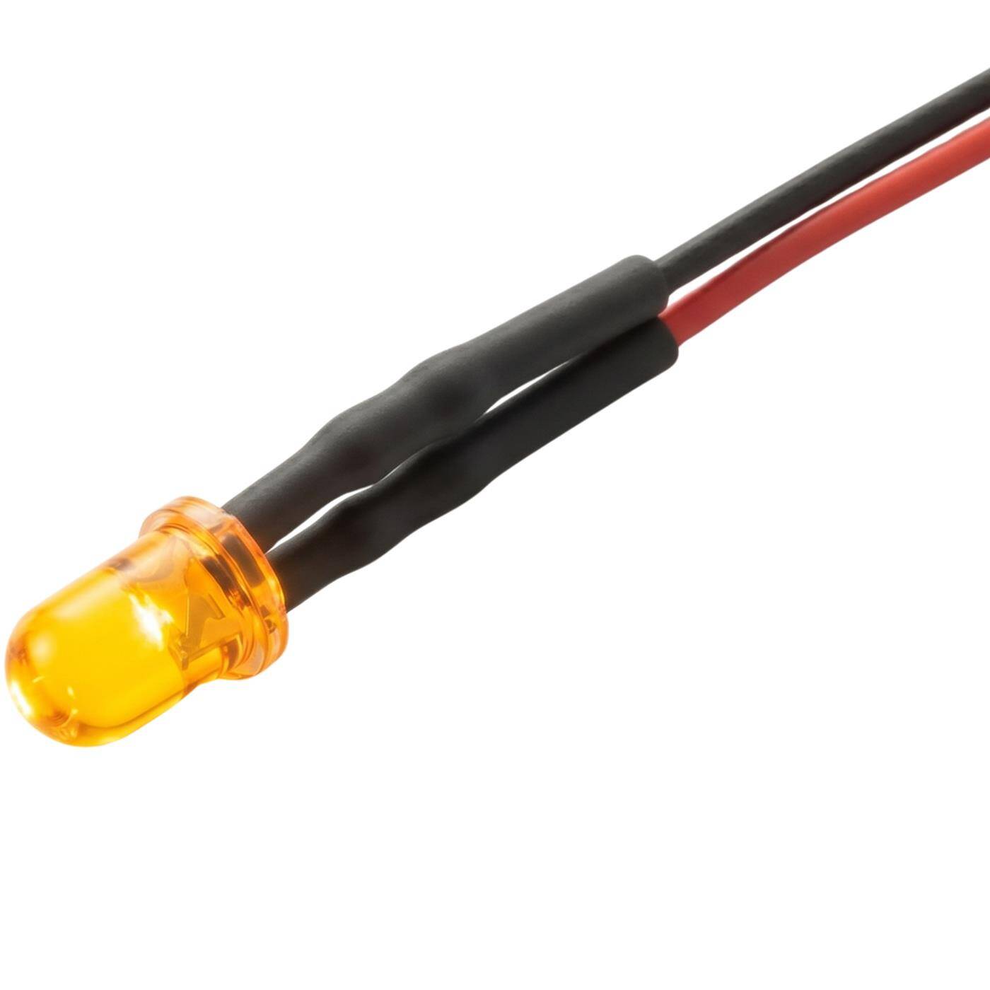 Lumonic 5x Superhelle LEDs mit Vorwiderstand für 12V Anwendungen - High Power LEDs mit Anschlusskabel zum selber Löten DIY in Farbe Gelb - Durchmesser: 3mm