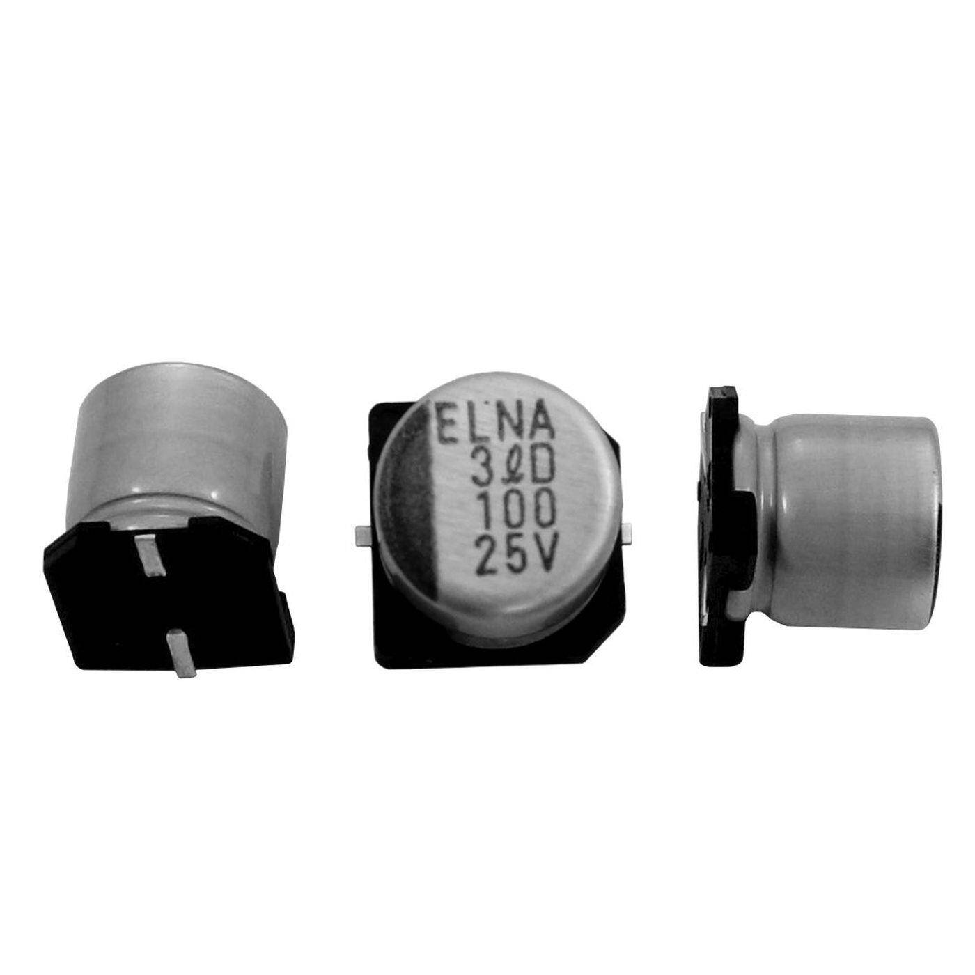 SMD Elko Capacitor 100µF 25V | Electrolytic capacitor up to a temperature of 105°C | 8x6,5mm | 100uF RVD-25V101MG68U-R2 Elna