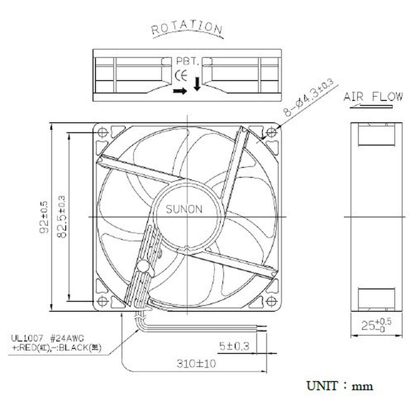 Lüfter 12V DC 1,68W 92x92x25mm 87,5m³/h 3000U/Min 87,5m³/h Sunon MF92251V11000UA99