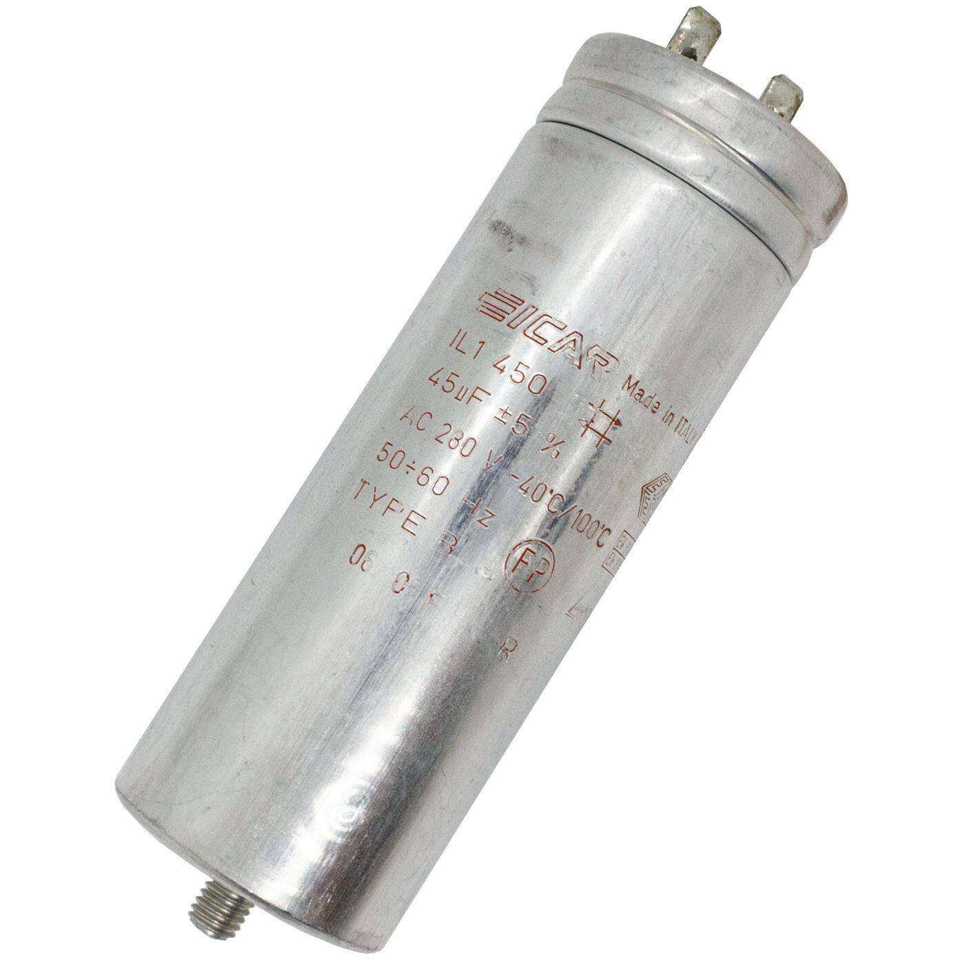 Anlaufkondensator Motorkondensator 45µF 280V 45x128mm Stecker 6,3x0,8mm ICAR 45uF