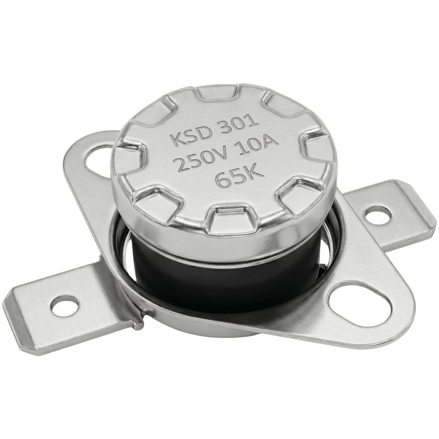 Lumonic KSD301 Temperaturschalter rund | 65°C ± 5°C | Schließer NO | max. 250V AC/10A | Flachstecker | Ø15×12mm | Thermoschalter, Bimetall | Kaffeemaschinen, Bügeleisen, Backöfen, Heizungen