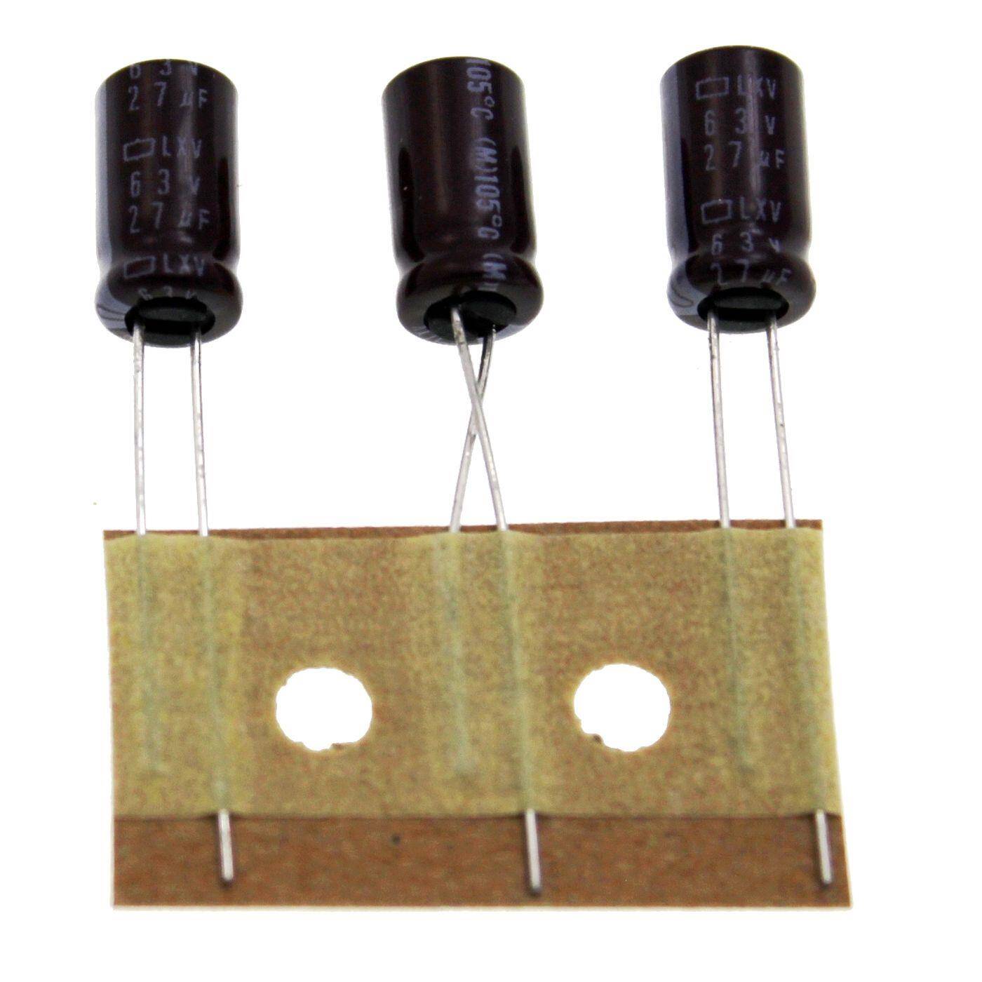Elko Kondensator Radial 27µF 63V | Elektrolytkondensator bis zu einer Temperatur von 105°C | 6,3x11,5mm | 27uF LXV63VB27M United Chemi-Con