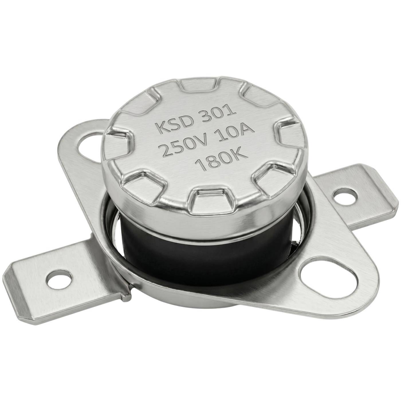 Lumonic KSD301 Temperaturschalter rund | 180°C ± 5°C | Schließer NO | max. 250V AC/10A | Flachstecker | Ø15×12mm | Thermoschalter, Bimetall | Kaffeemaschinen, Bügeleisen, Backöfen, Heizungen