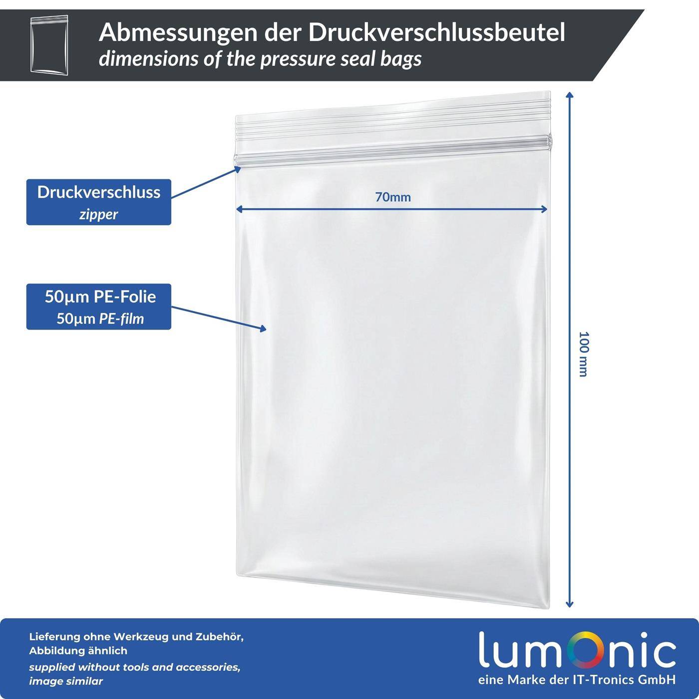 100x Druckverschlussbeutel 70x100mm 50µm Zip Beutel für Kleinteile Reisen Lagerung Transparent Reißfest + Geruchsneutral