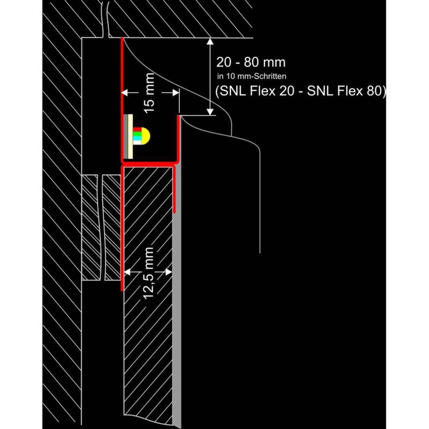 2m LED Trockenbauprofil SNL flex für Rundungen 60mm Sichtschenkel für Gipskartonplatten Stahl Zinkblech