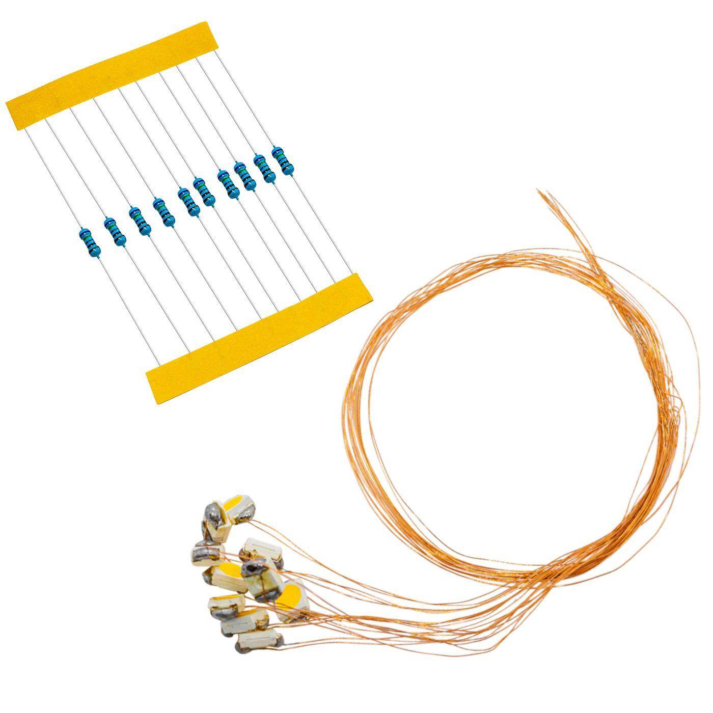 10x Superbright LEDs SMD 3528 Red with Enamelled copper wire 20cm + 12V Series resistor