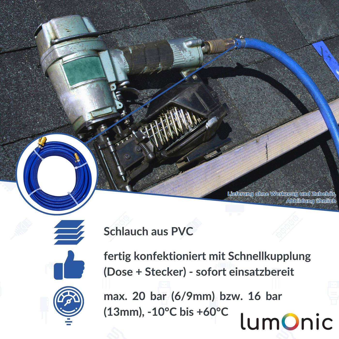50m Compressed air hose with quick coupling 13mm PVC Compressed air extension Can ready-made Flexible, abrasion-resistant and fabric-reinforced 50m Compressed air hose with quick coupling 13mm PVC Compressed air extension Can ready-made Flexible, abrasion-resistant and fabric-reinforced