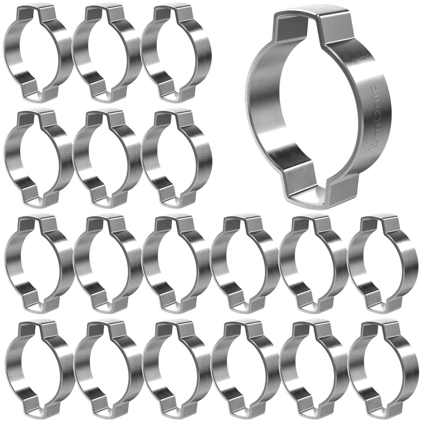 20x 2-Ohr-Schelle 25-28mm V2A Edelstahl Zweiohrschelle Schlauchschelle für Druckluft, Rohrsysteme, Garten, KFZ