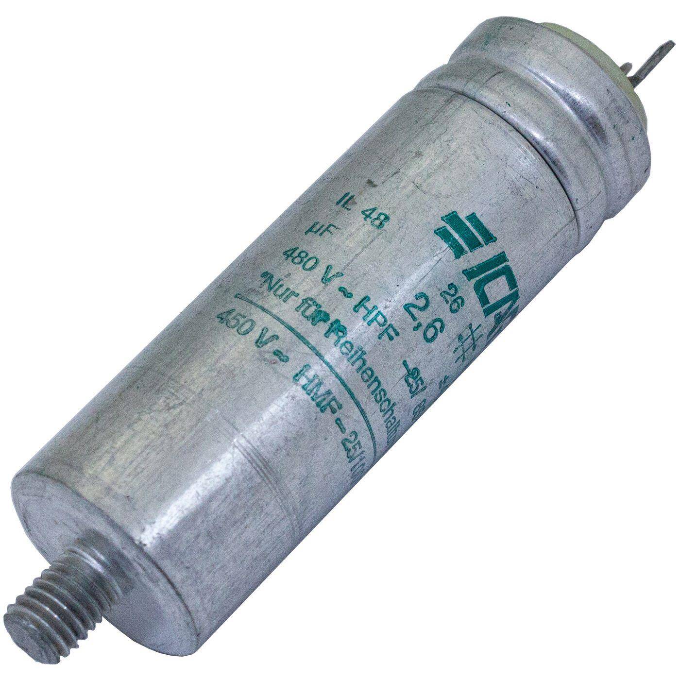 Anlaufkondensator Motorkondensator 2,6µF 480V 25x75mm Stecker 2,8x0,8mm ICAR 2,6uF