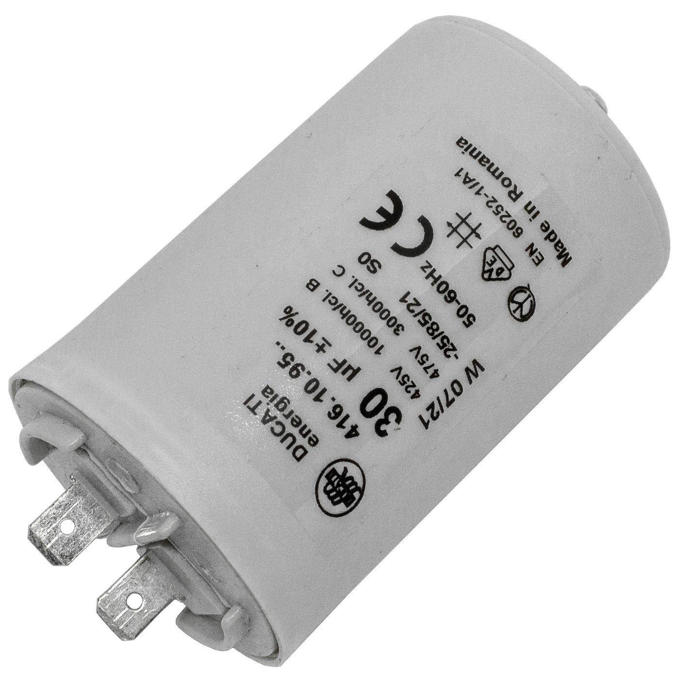 Lumonic Anlaufkondensator 416.10.95 A inkl. Stecker 6,3x0,8mm | Motorkondensator 30µF 400V 45x70mm I Kondensator im isolierten Kunststoffgehäuse