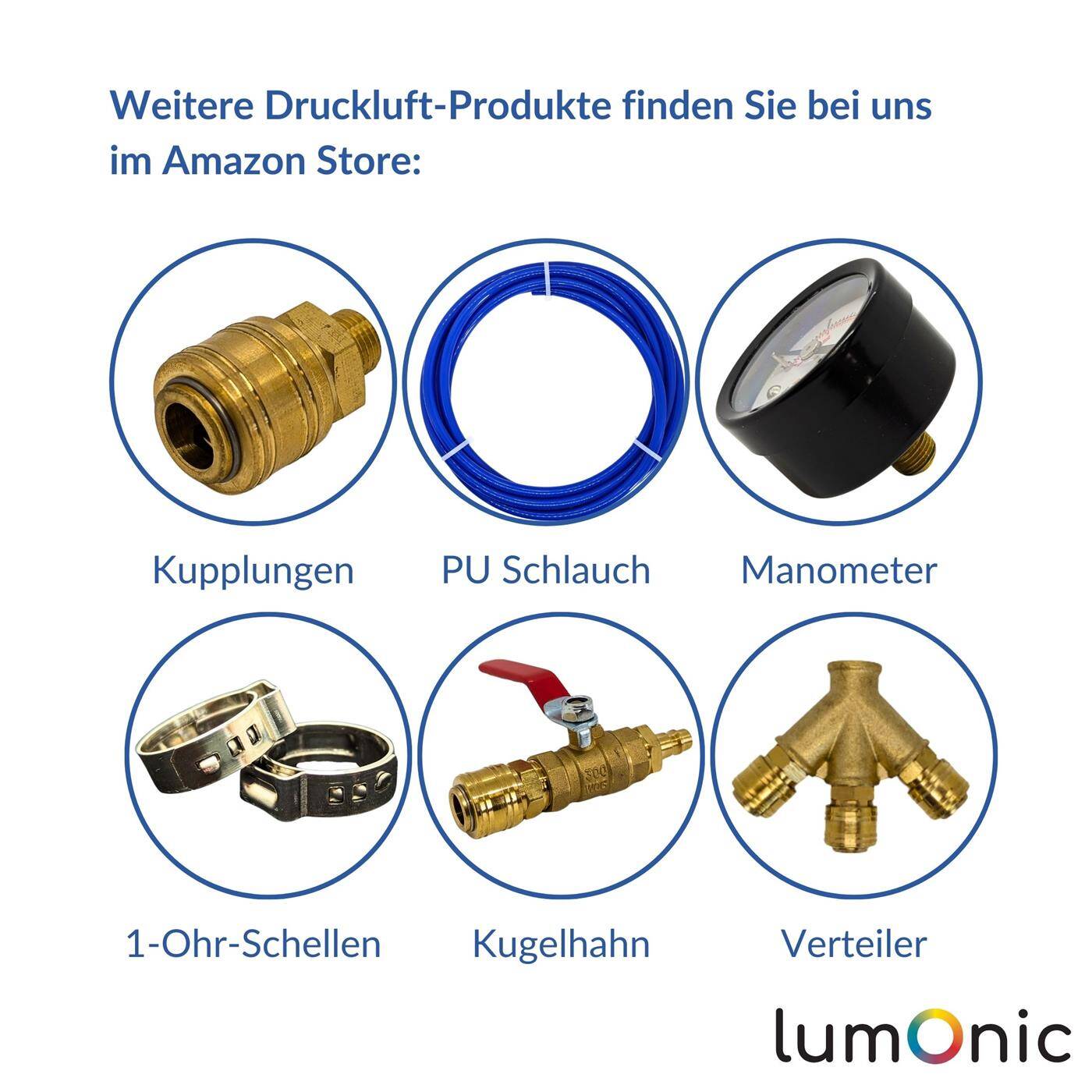 Lumonic I PU Spiralschlauch mit Schnellkupplung I 6,5mm/10mm I 10m I für Kompressoren und Druckluftwerkzeuge I flexibel, abriebfest I Druckluftverlängerung I Dose & Stecker
