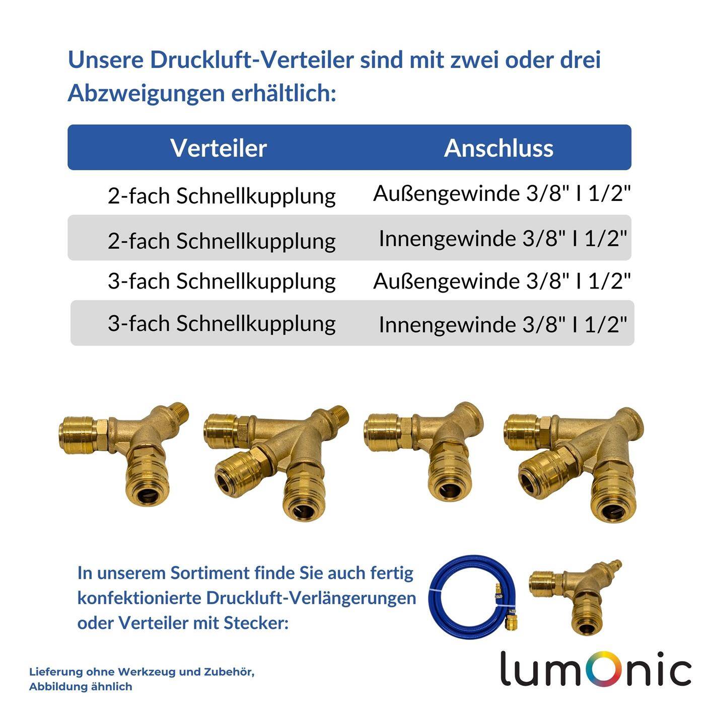 Compressed air distributor 3-fold with external thread 1/2" made of brass Compressed air distributor Compressed air diverter Quick coupling Multiple distributor for workshops, businesses and DIY enthusiasts