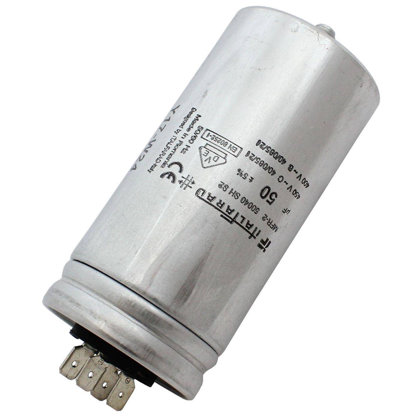 Anlaufkondensator Motorkondensator 50µF 450V 50x103mm Stecker 6,3x0,8mm Italfarad 50uF
