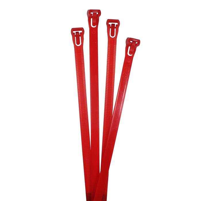100x Kabelbinder Wiederverwendbar 250 x 7,6mm Rot 22kg PA6.6 Polyamid Industriequalität