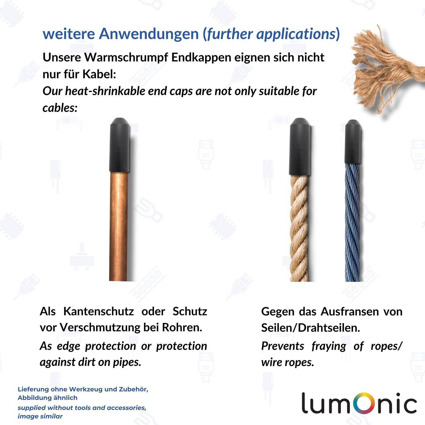 1 Stück Warmschrumpf Endkappe mit Kleber I 25 -> 8,5mm I schwarz I Verhältnis 3:1 I vernetztes Polyolefin I Schrumpfkappe I für Kabel, Rohre und Seile