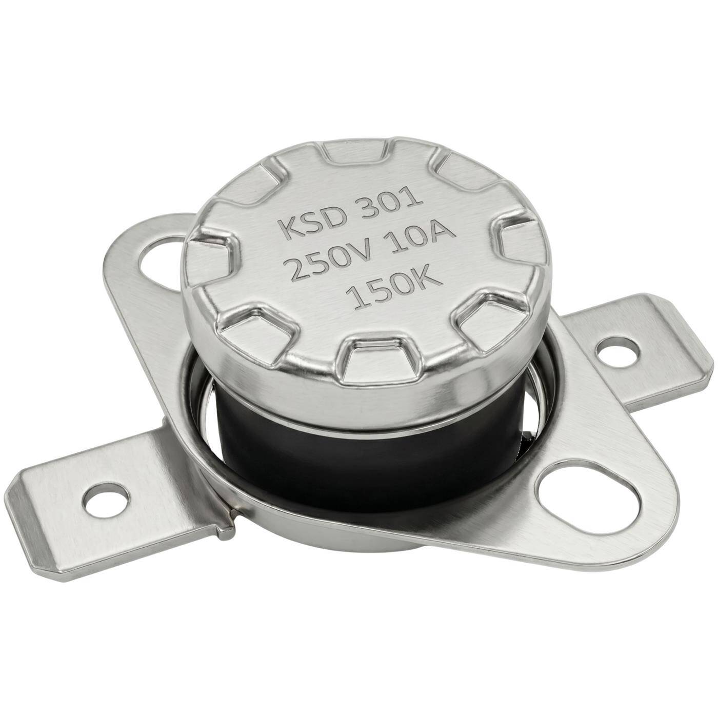 Lumonic KSD301 Temperaturschalter rund | 150°C ± 5°C | Schließer NO | max. 250V AC/10A | Flachstecker | Ø15×12mm | Thermoschalter, Bimetall | Kaffeemaschinen, Bügeleisen, Backöfen, Heizungen