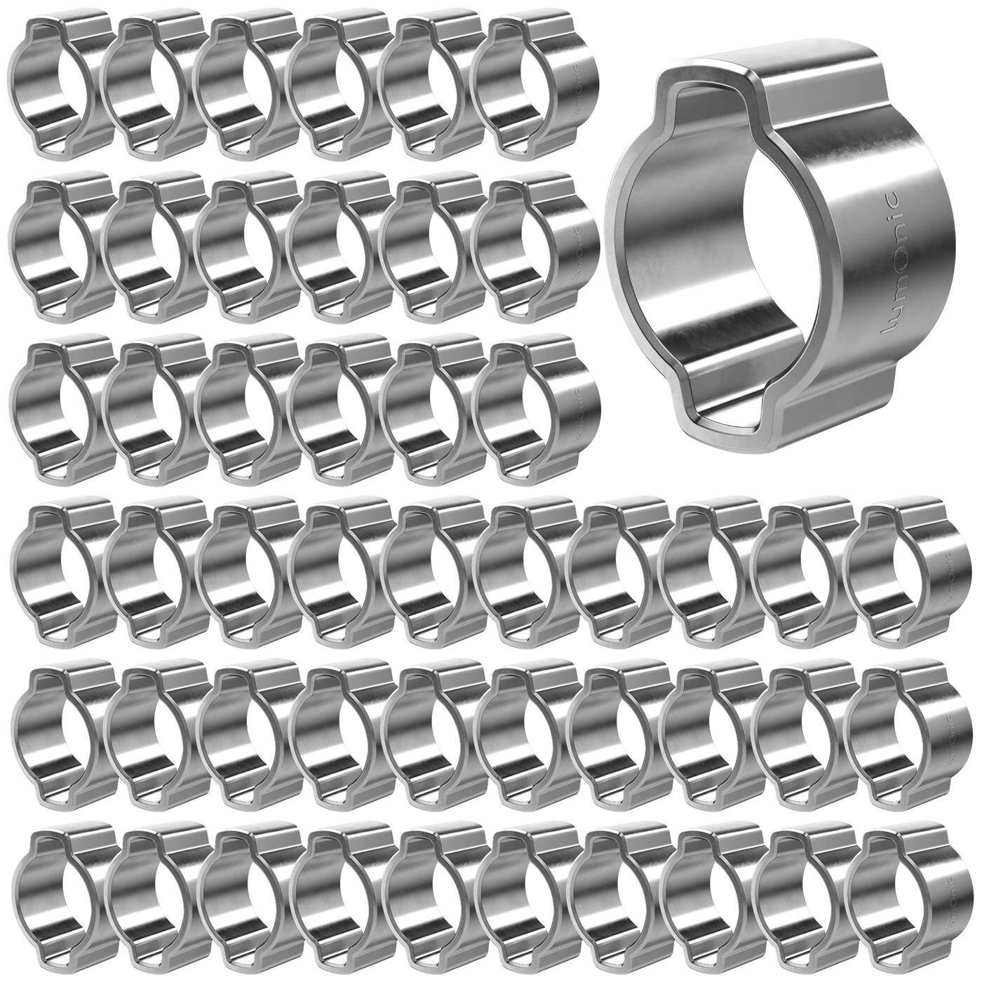 Lumonic I 50x 2-ear clip 7-9mm I V2A Stainless steel I Two-ear clamp I Hose clamp I for Compressed air, Pipe systems, Garden, CAR