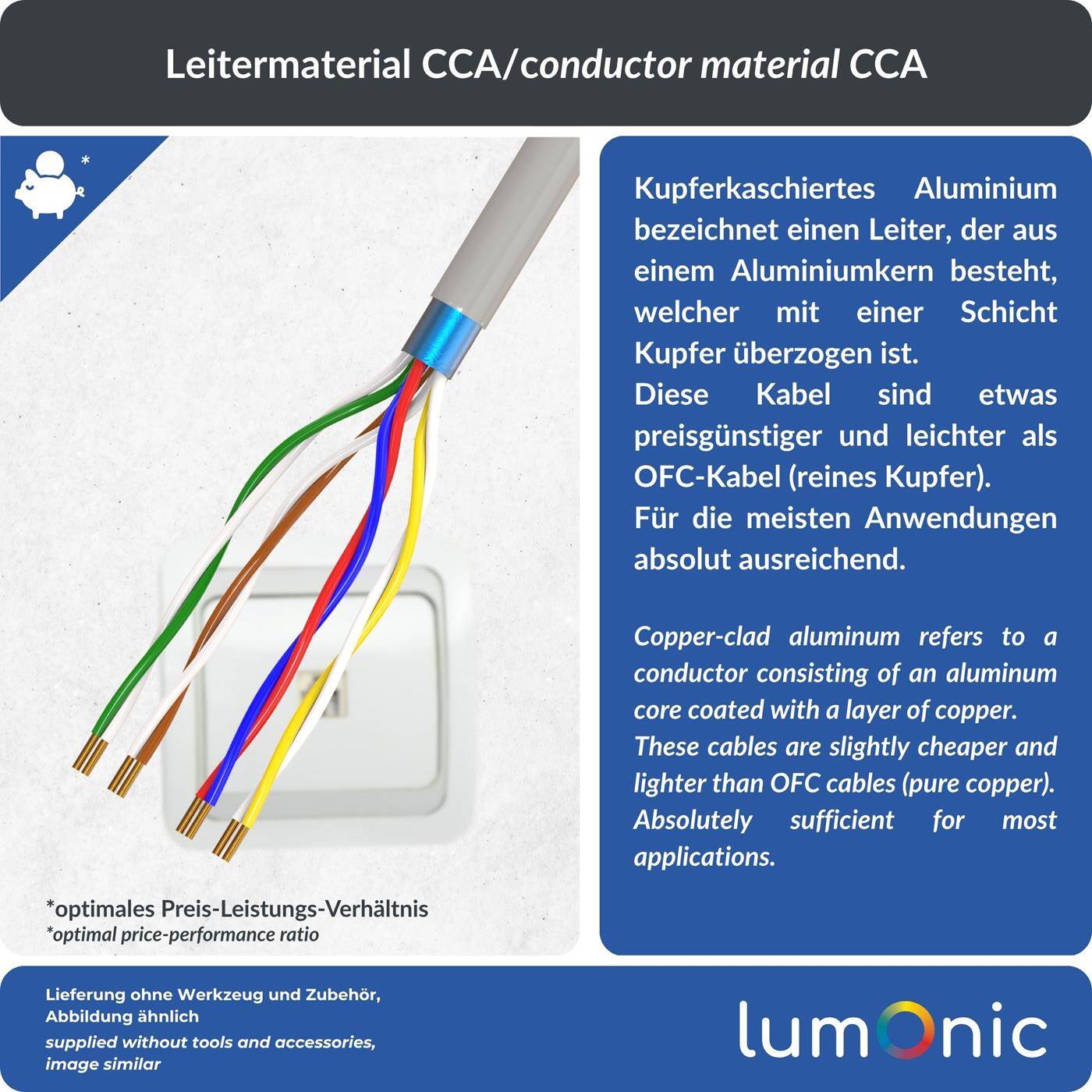 Lumonic Telephone cable JYSTY grey | 4x2x0,6mm CCA | 50m | color-coded & shielded | Meter marking | Telecommunication cable, Telephone connection cable