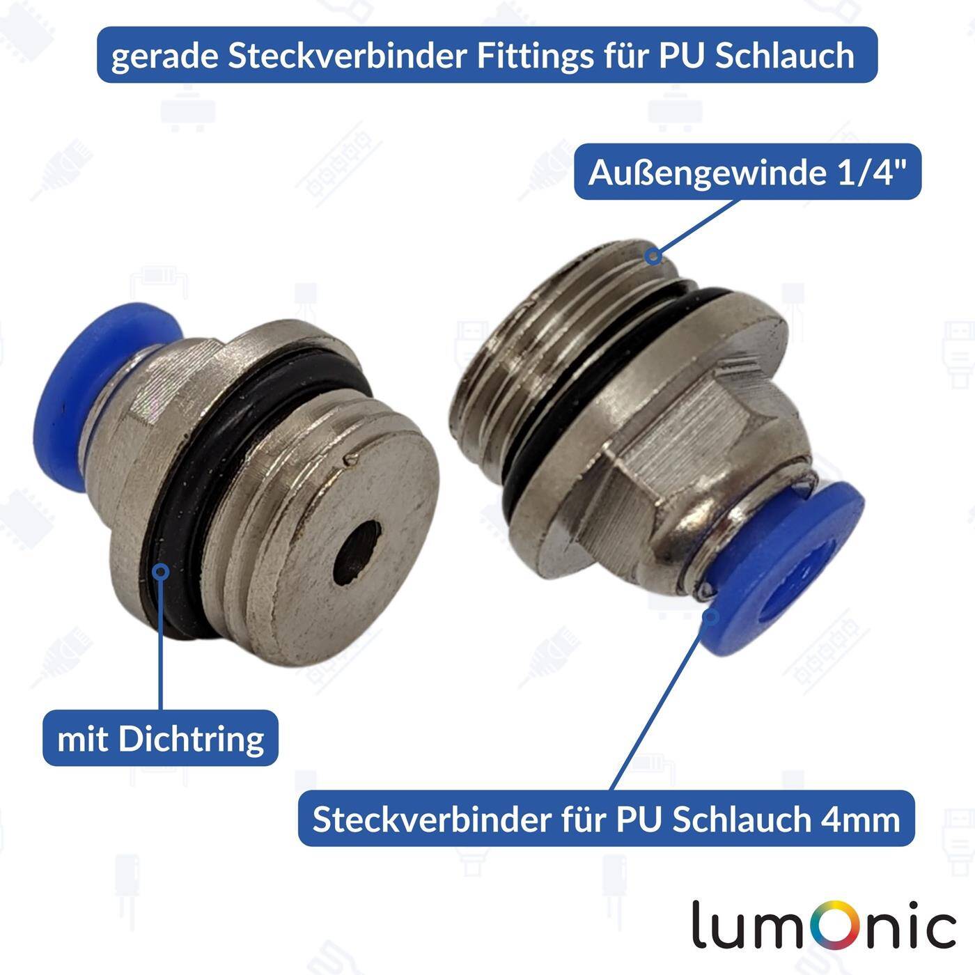 PU hose connector fitting with external thread 4mm*1/4inch straight Quick release fastener Pneumatic plug connector Hose connector Compressed air