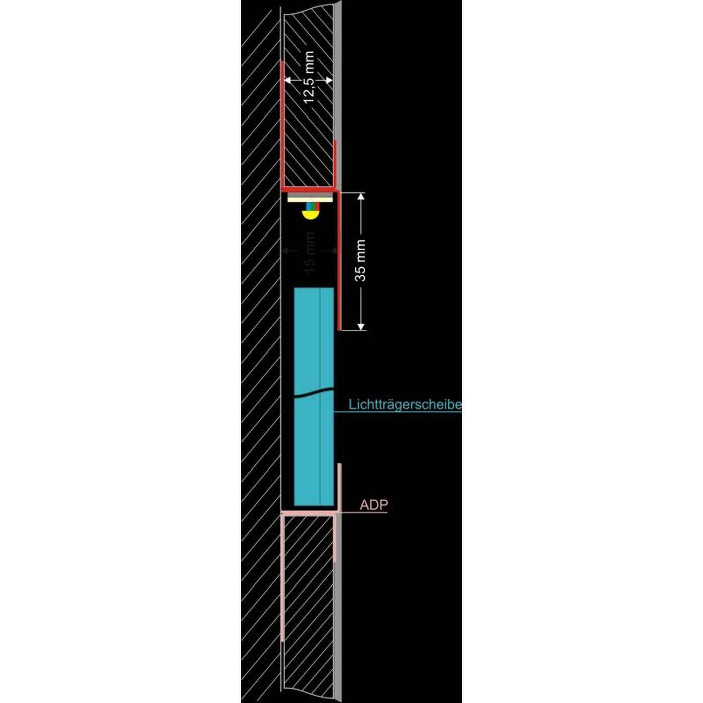 2m LED Drywall profile ADP 35 for backlit, printed glass pictures for Plasterboard Steel Zinc sheet