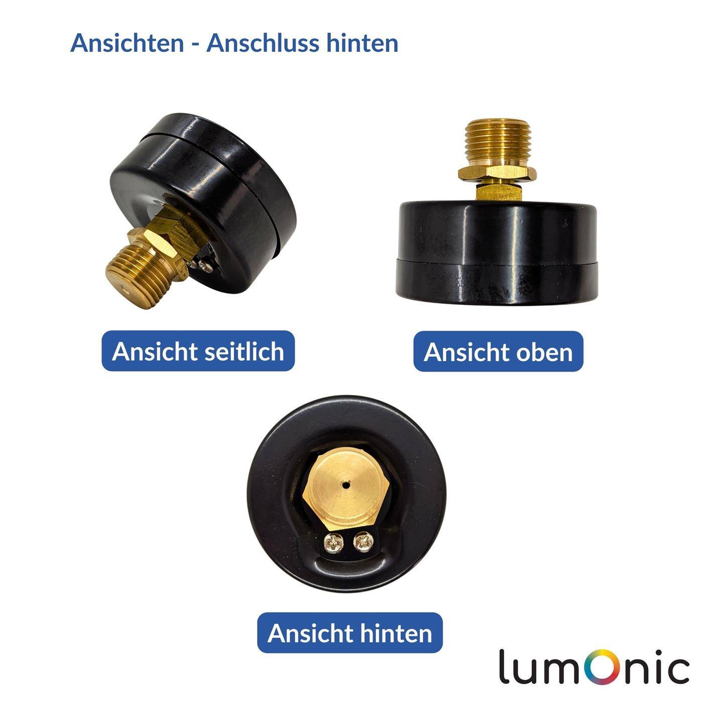 Lumonic I Manometer 0-10bar I 1/2 Zoll I Klasse 2,5 I Anschluss hinten I Durchmesser 60mm I Druckmesser I für Druckluft und Wasser