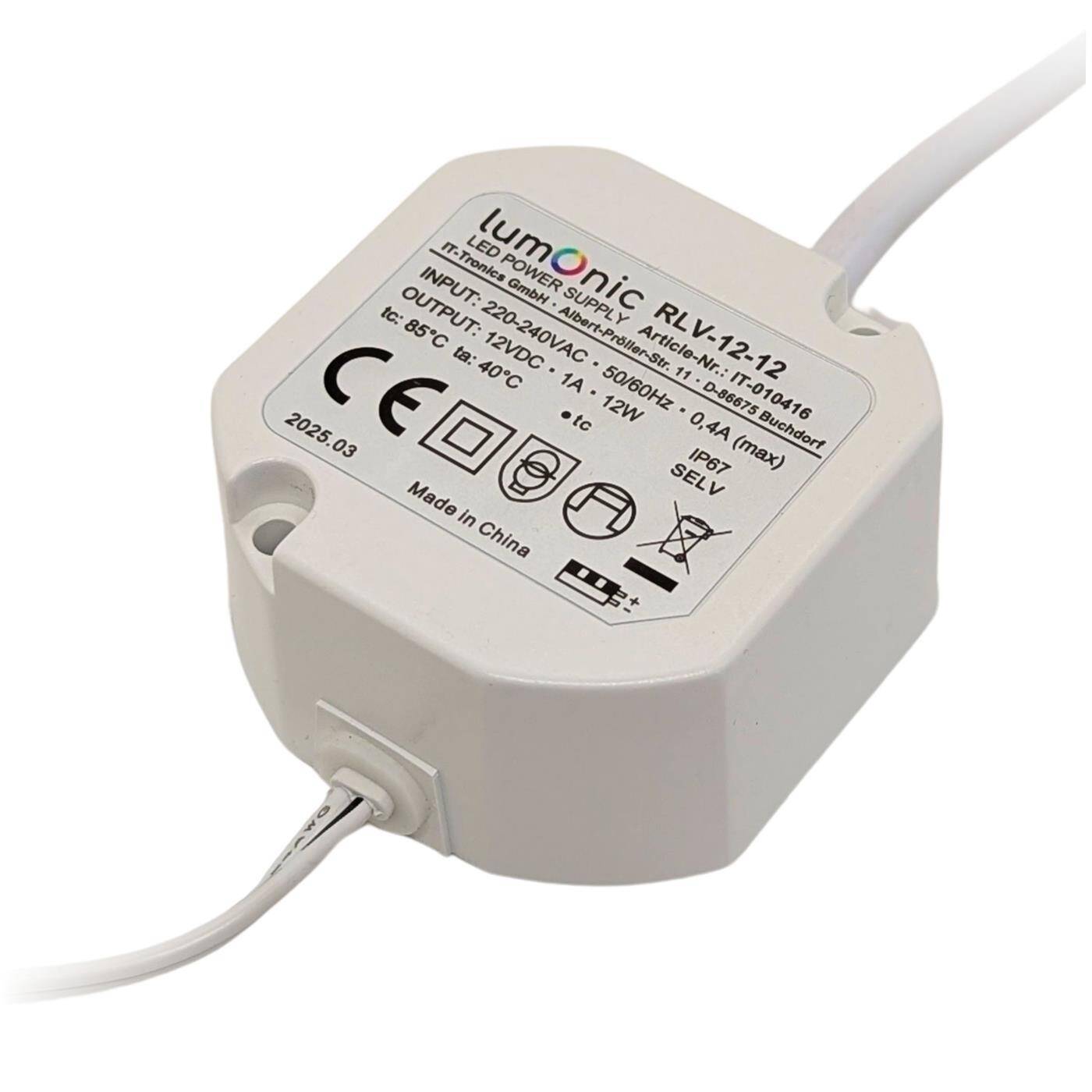LED Unterputz Netzteil RLV-12-12 12V 12W Input 220-230VAC flimmerfrei & wasserdicht Überlastschutz kompaktes LED-Netzteil für LED-Beleuchtung & Smart-Home