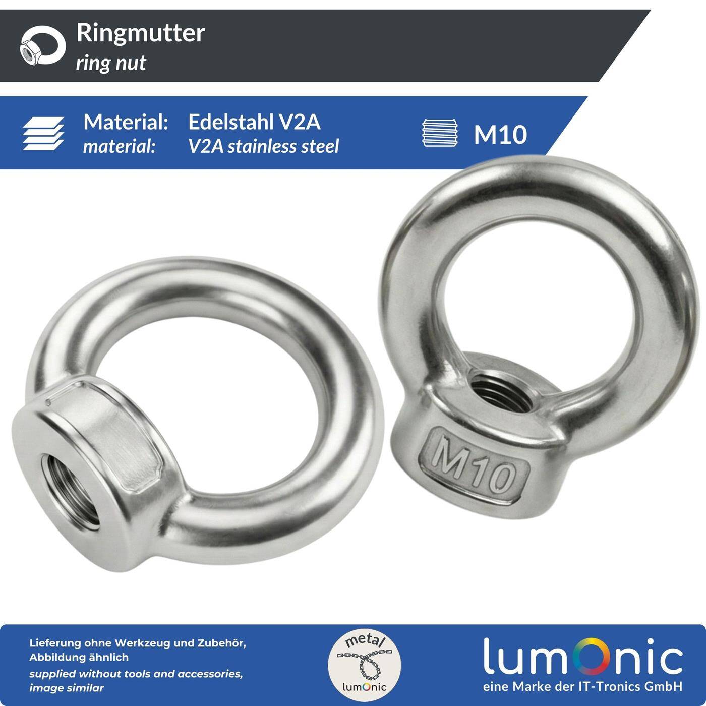 Ring nut V2A stainless steel M10  Eyelet nut for hammock awning pavilion chains