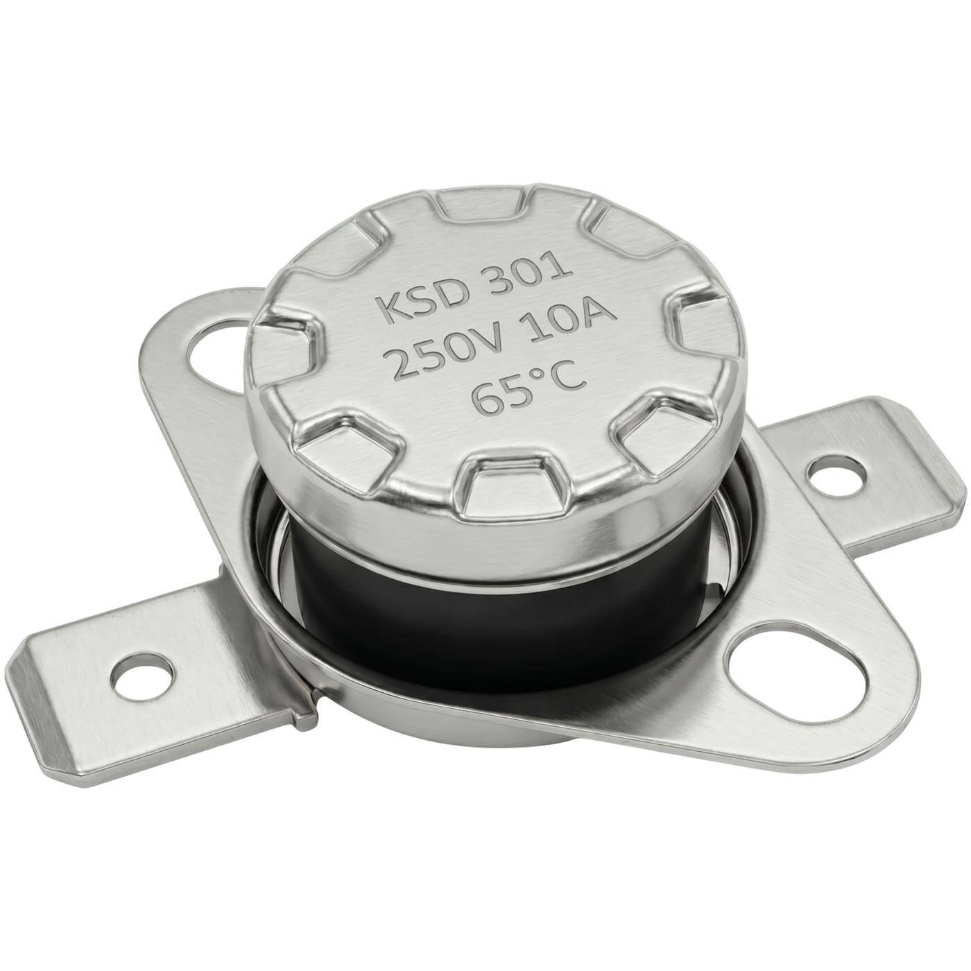 Lumonic KSD301 Temperaturschalter rund | 65°C ± 5°C | Öffner NC | max. 250V AC/10A | Flachstecker | Ø15×12mm | Thermoschalter, Bimetall | Kaffeemaschinen, Bügeleisen, Backöfen, Heizungen