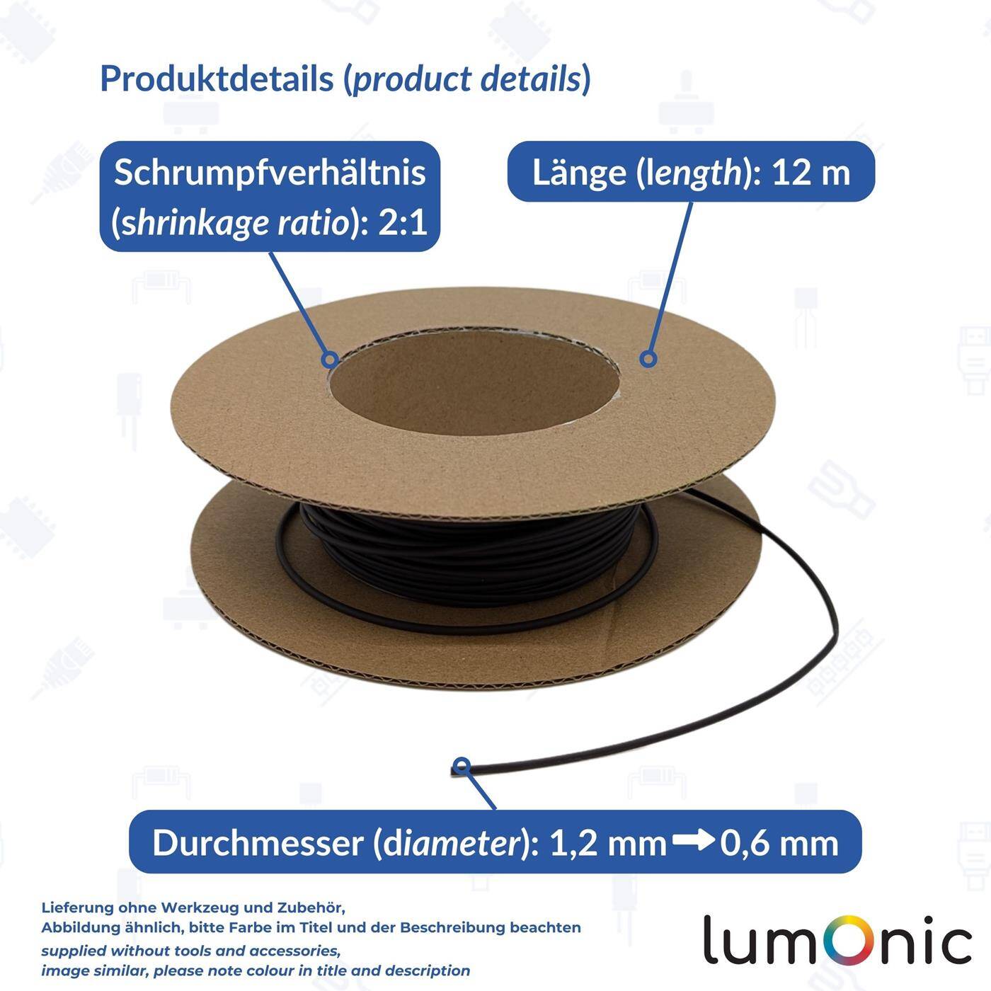 Lumonic 12m Schrumpfschlauch Box 2:1 Transparent - Hier von: 1,2mm auf 0,6mm - Dickwandiger Schrumfpschlauch in verschiedenen Größen