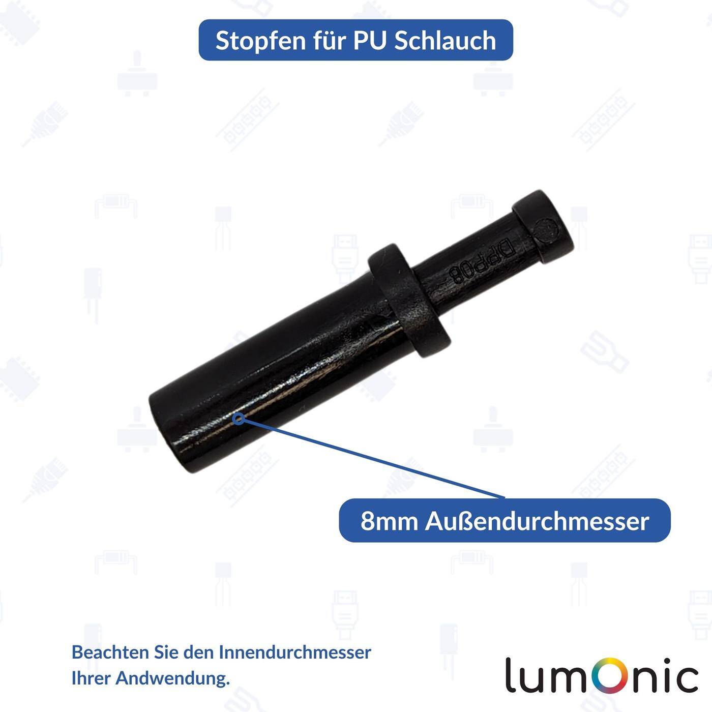 PU Schlauch Stopfen 8mm gerade Blindstopfen pneumatischer Verschlussstopfen Schlauchstopfen Druckluft & Automatisierung