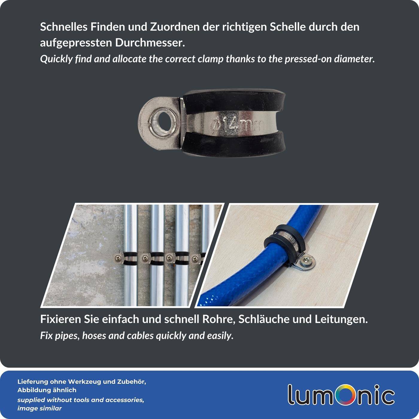 5x P-Clip Leitungsschelle Edelstahl V2A mit Gummi 22mm Rohrschelle Befestigungsschelle