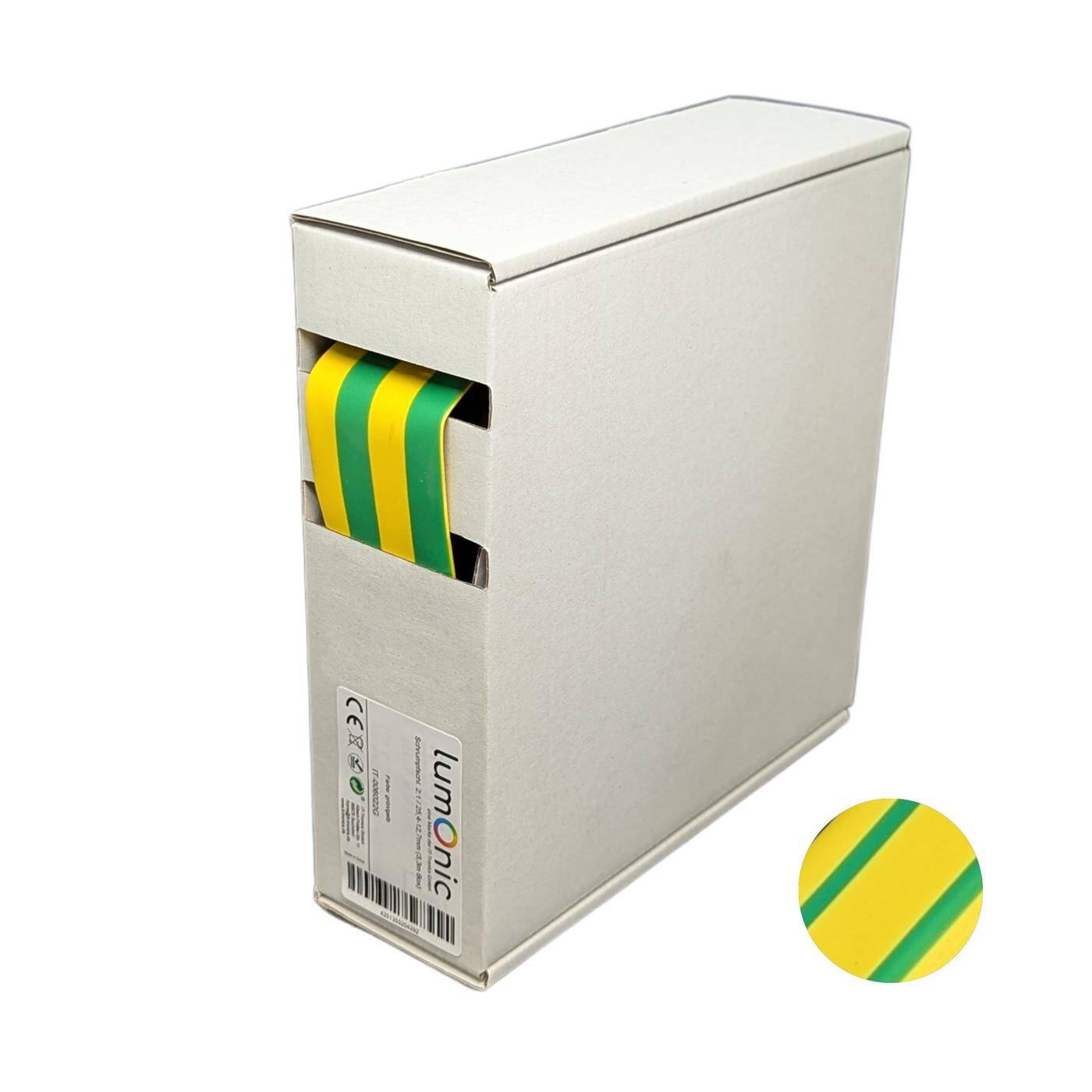 3,3m Schrumpfschlauch Box 2:1 25,4 -> 12,7mm Grün Gelb Flexibel