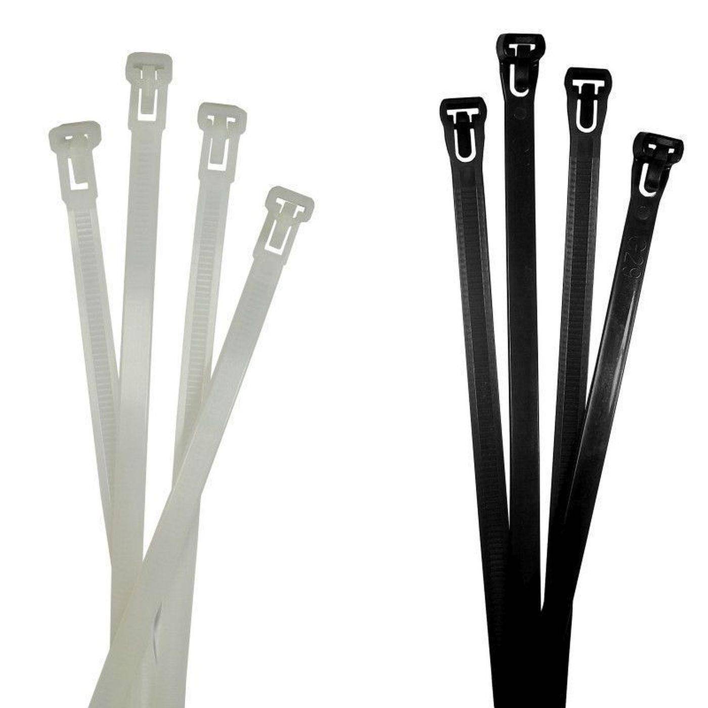 100x Cable tie Reusable 370 x 7,6mm White Natural 22kg PA6.6 Polyamide Industrial quality 100x Cable tie Reusable 370 x 7,6mm White Natural 22kg PA6.6 Polyamide Industrial quality