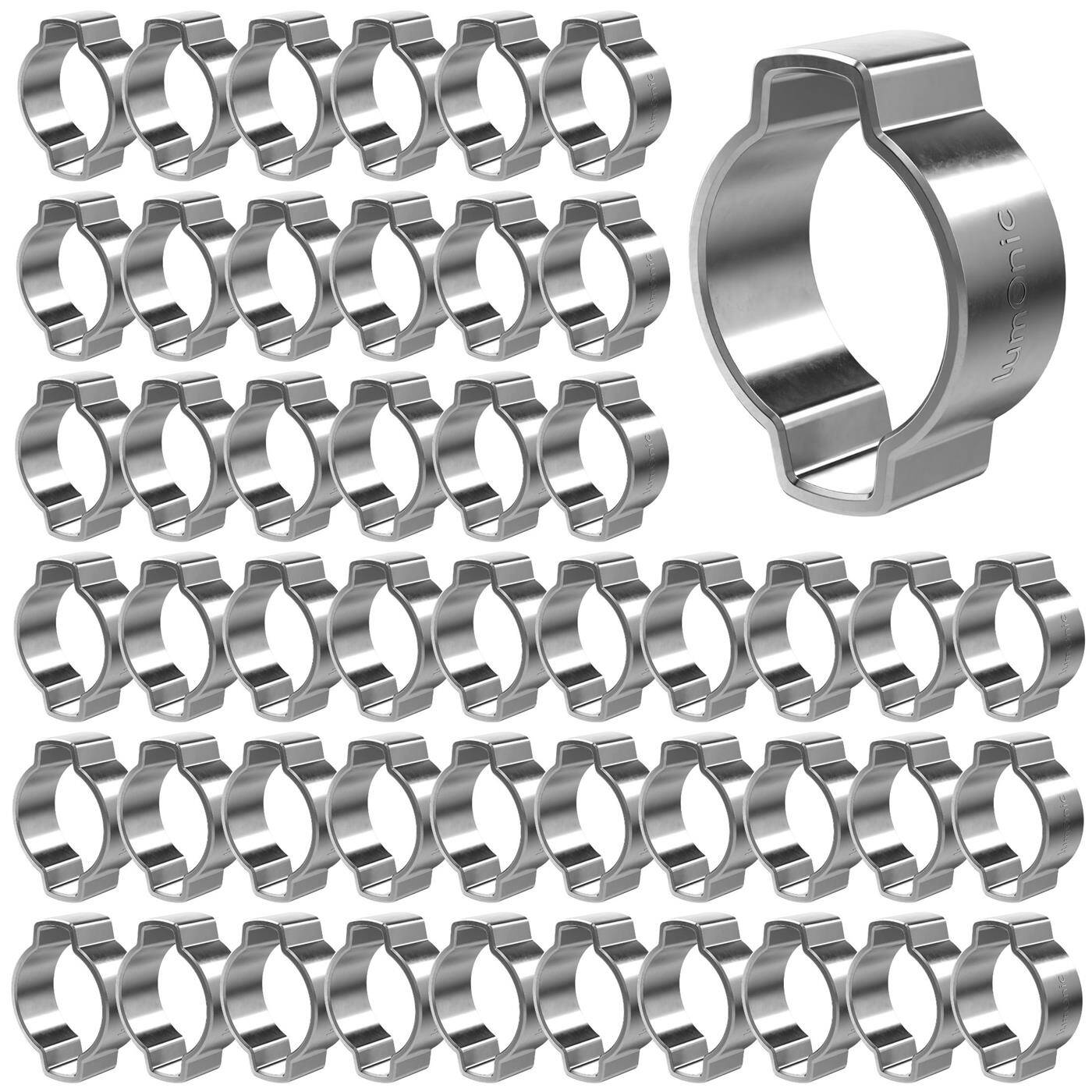 50x 2-Ohr-Schelle 13-15mm V2A Edelstahl Zweiohrschelle Schlauchschelle für Druckluft, Rohrsysteme, Garten, KFZ
