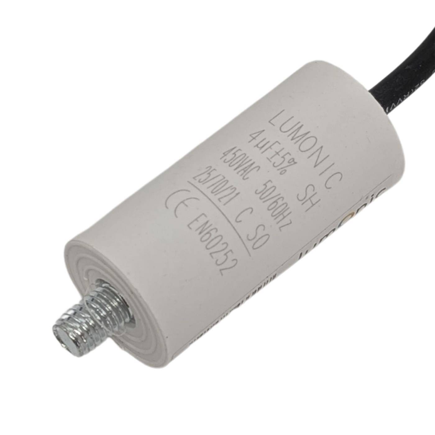 Anlaufkondensator mit Kabel 25cm 4µF 450V 26x55mm 4uF Motorkondensator mit Kunststoffgehäuse