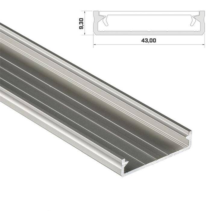 1m LED Profil Solis Silber 43x9mm Aluminium Aufbauprofil für 38mm LED Streifen 1m LED Profil Solis Silber 43x9mm Aluminium Aufbauprofil für 38mm LED Streifen